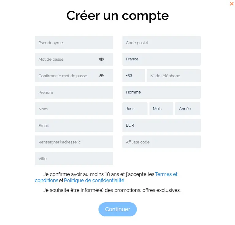 Processus d'inscription MANGA CASINO